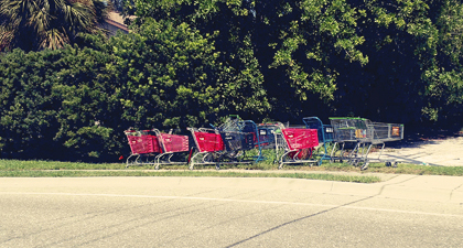 trolley shopping cart art bus stop