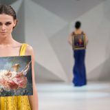 Art models walking on a fashion runway